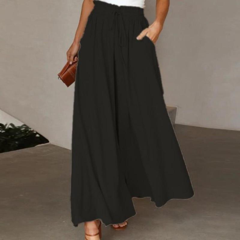 Dámské jednobarevné kalhoty Elastický pás Široké nohavice Vysoký Pas Dlouhé Culottes