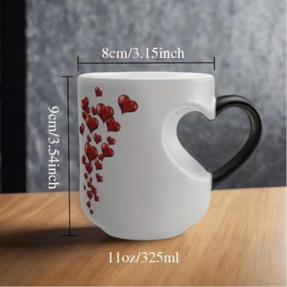 New Ceramic Color Changing Mug Heart-Shaped Thermochromic Reveal Coffee Cup 11oz Tea Cup for Home&Office