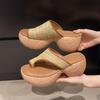 Height-increasing Cool Slippers Thick-soled High-heeled Sandals Thick-heeled Straw Woven Vacation Soft-soled Wind Toe Retro New