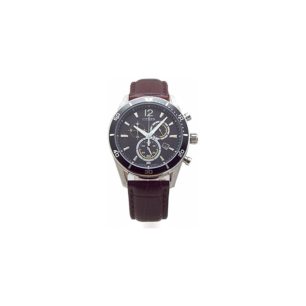 Citizen Eco-Drive Chronograph Solar Brown Leather Strap with Extra Band Black Dial Domestic Model VO10-6742F