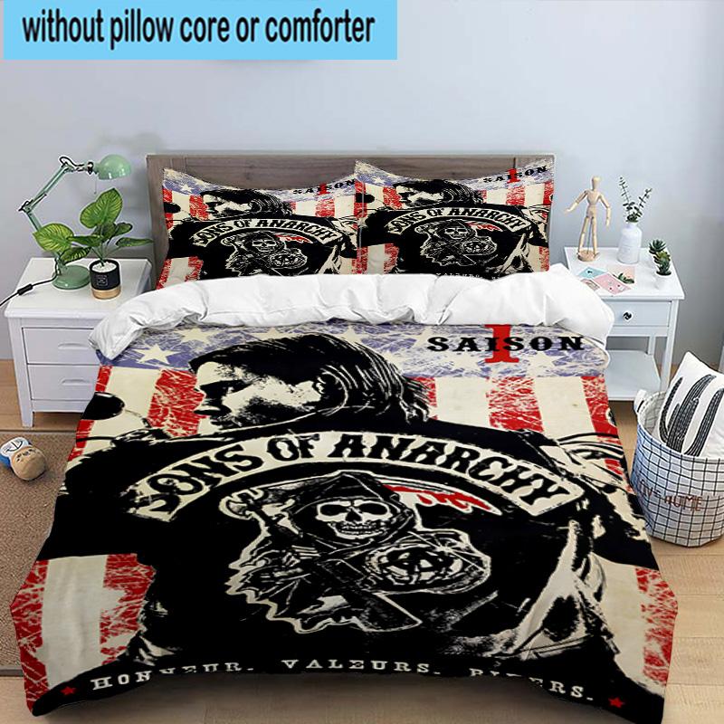 3PCS Anarchy Motorcycle Club 3pcs Bedding,Including 3PCS Duvet Cover And 2pcs Pillowcases Perfect for Christmas,Ideal for Bedroom, Dormitory