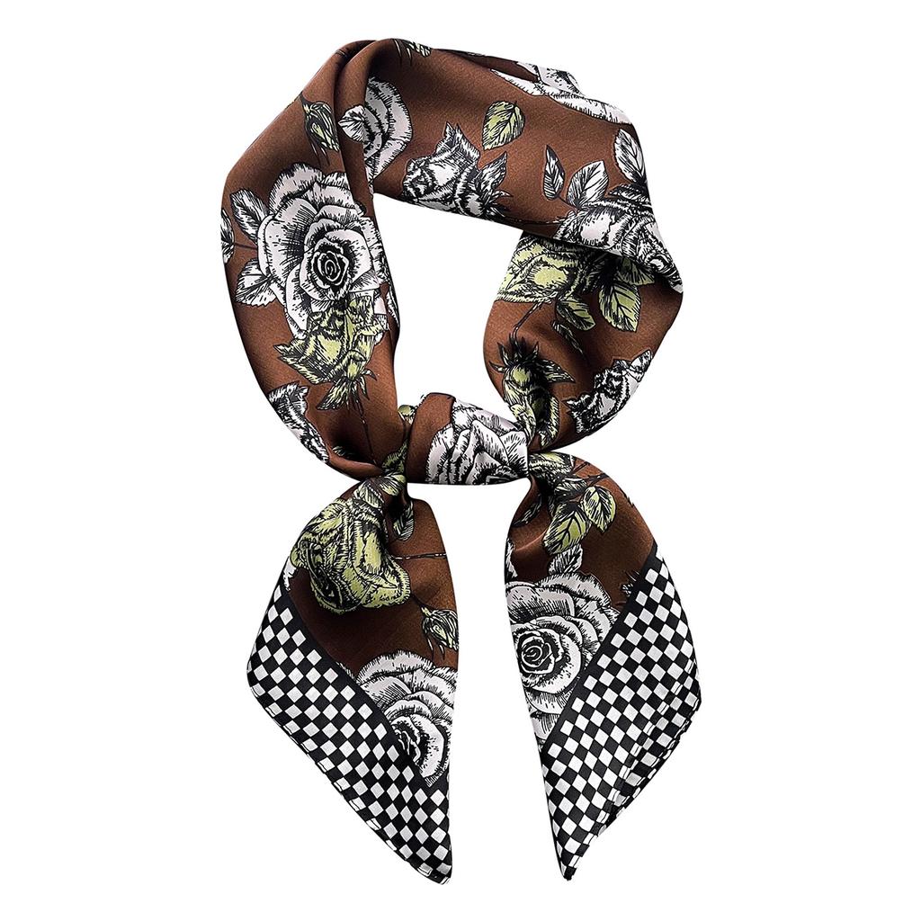 Spring printing imitation silk scarf, thin retro decorative strapping scarf, versatile foreign style with suit small square scarf