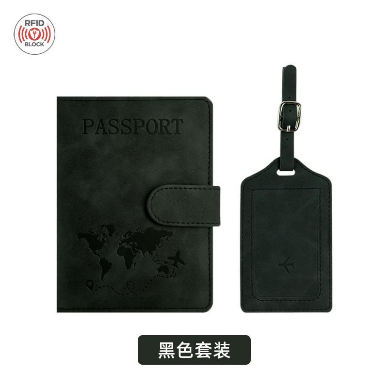 Pu leather anti-magnetic passport bag luggage tag set leather anti-theft brush rfid passport holder ID bag passport cover
