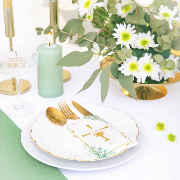 Pockets Napkins Cutlery Case Communion Chalice Ihs Eucalyptus 16 pcs