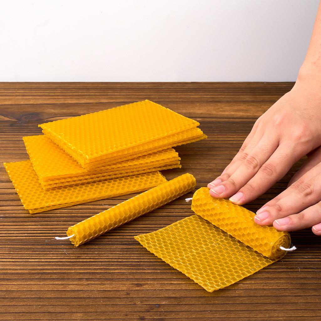 10PCS Beeswax Flakes DIY Candle Handrolled Honeycomb Design Candles Smokeless Wax Candle for Party Dating Home Dinner Table Deco