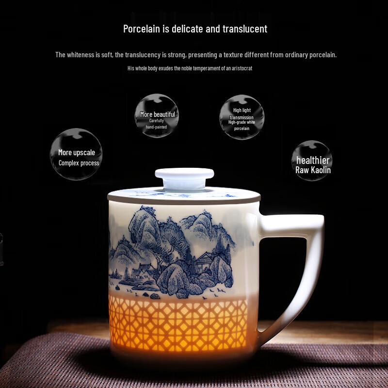 Jingdezhen Blue and White Ceramic Filter Teacup with Lid