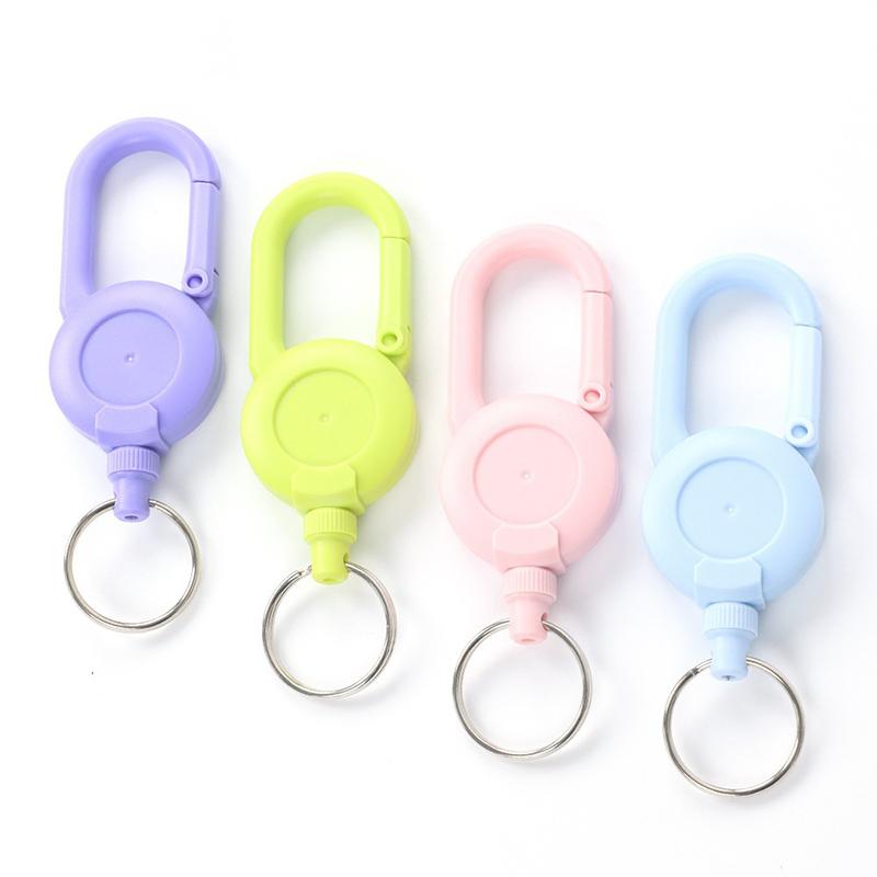 Macaron Color Retractable Keychain Outdoor Anti-Theft Easy-To-Pull Buckle Wire Rope Reel Elastic Key Ring Retractable Tool