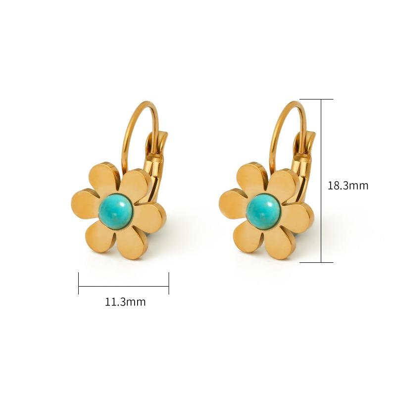 Fashionable Golden Flower Stainless Steel Earrings for Women Turquoise Natural Stone Earrings for Summer High-end Earrings