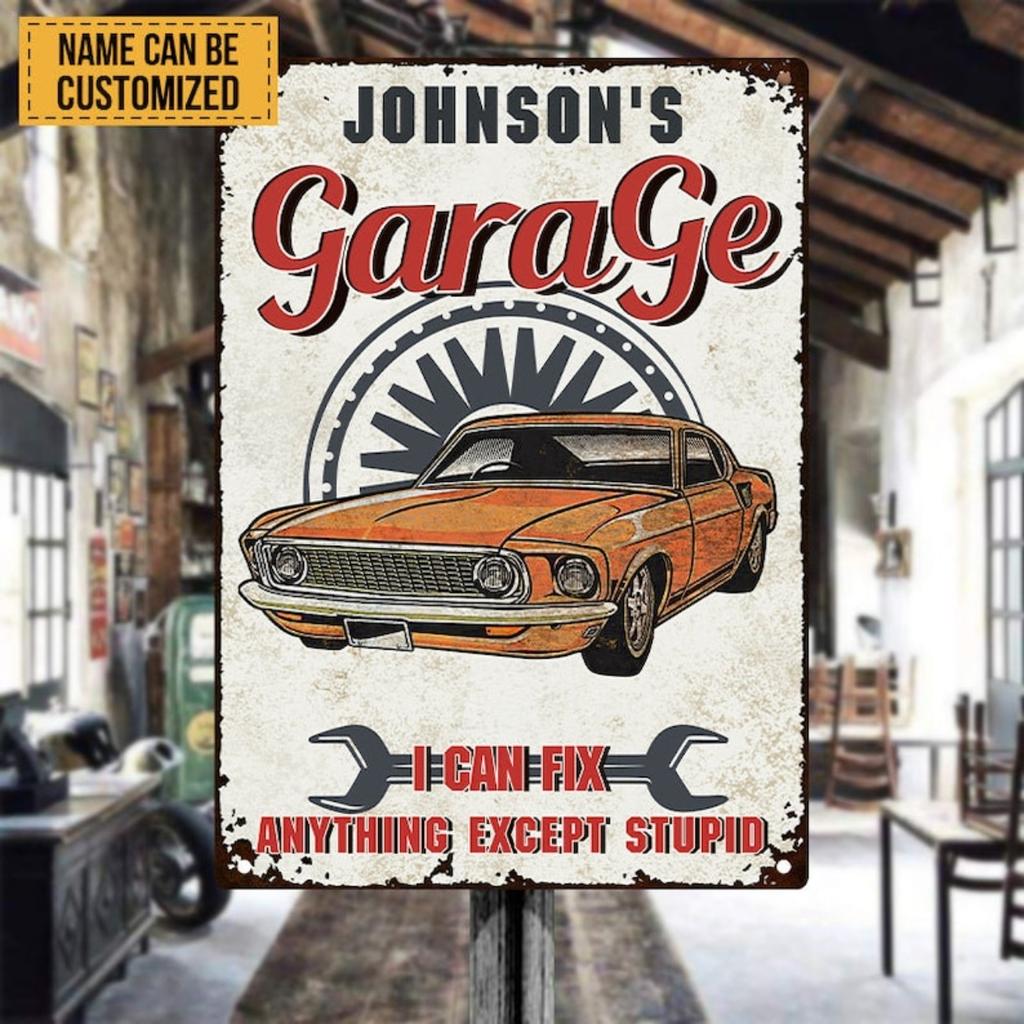 Personalized Metal Tin Sign Garage Wall Art Mechanic Decor