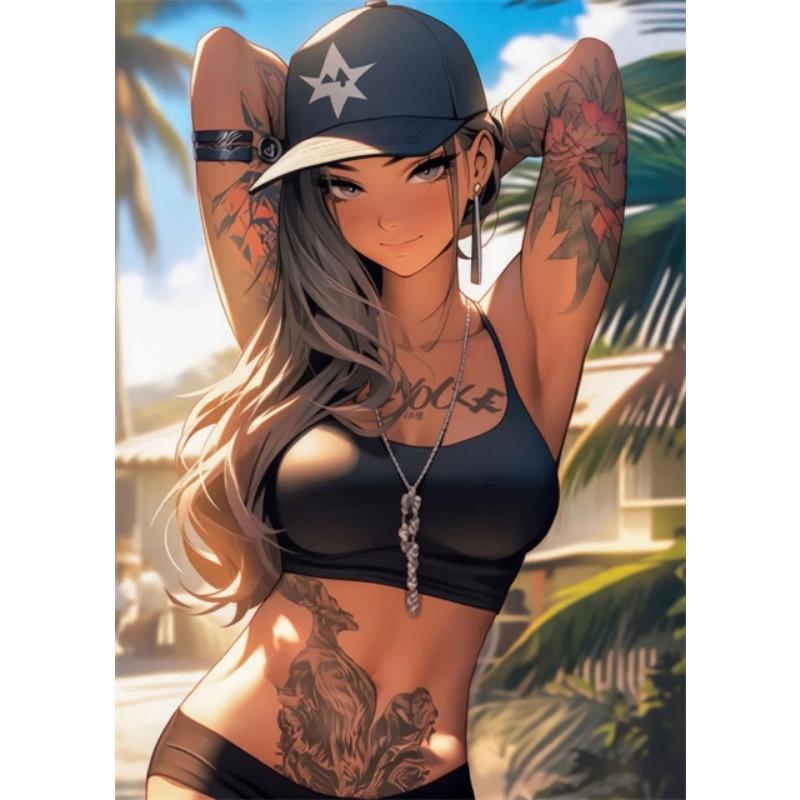 Hot Sexy Anime Beach Girl Canvas Posters and Prints Beautiful Manga Girl Canvas Painting Wall Art Pictures for Home Room Decor