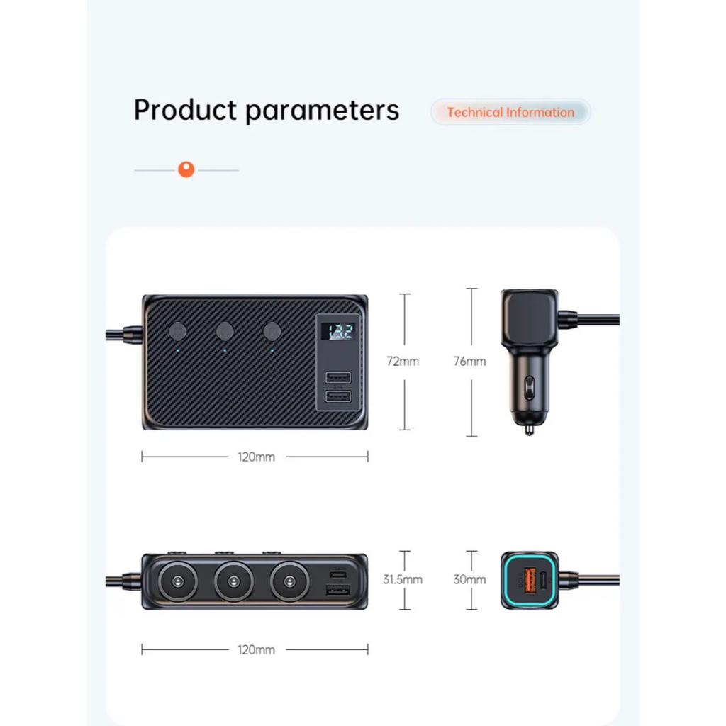 128W Car Charger Adapter 9 Port 4 USBQuick Charging PD 30W/QC 3.0 12V/24V DC Car Phone Charger for Huawei Xiaomi Samsung