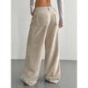 Corduroy-Textured Women's High-Waisted Wide-Leg Pants | Relaxed Fit, Side Pockets & All-Season Comfort, Machine Washable Beige Trousers