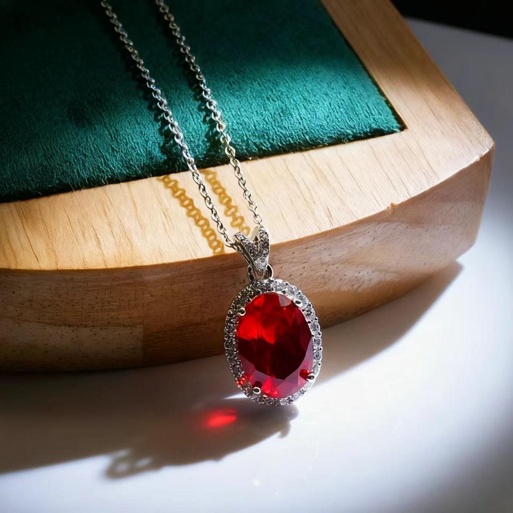 Premium Imitation Pigeon Egg Sapphire Full Diamond Necklace Jewelry Fashion 10 * 14 Oval Emerald Pendant
