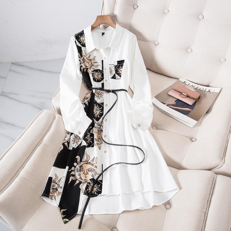 

A Slim and Petite Dress for Women, A Spring and Autumn Shirt Dress That Conceals Flesh XXXXL білий