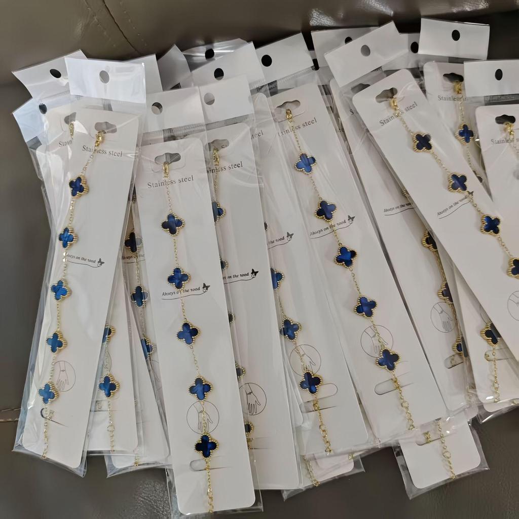 Gold-Plated Stainless Steel Four-Leaf Clover Bracelet - 13mm, Fashionable Color-Retention Jewelry