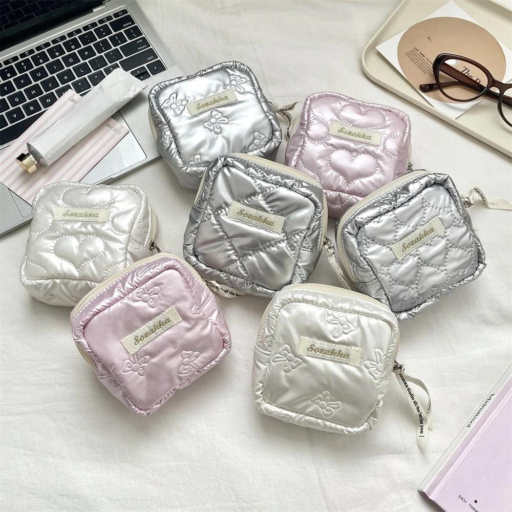 Cute Bow Women Mini Cosmetic Bag Sanitary Napkins Storage Bag Portable Tampon Holder Case Mini Makeup Lipstick Storage Bag Pouch
