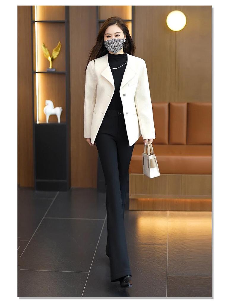 Women's High Waist Fleece-Lined Micro Flare Pants - Slim Fit, Elastic, Casual, and Versatile for Autumn and Winter.