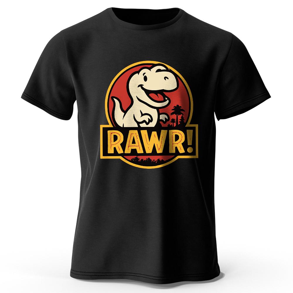 Men's Rawr Printed T-Shirt Oversized Dinosaur Graphic Tees for Women Summer Tops Kawaii Streetwear