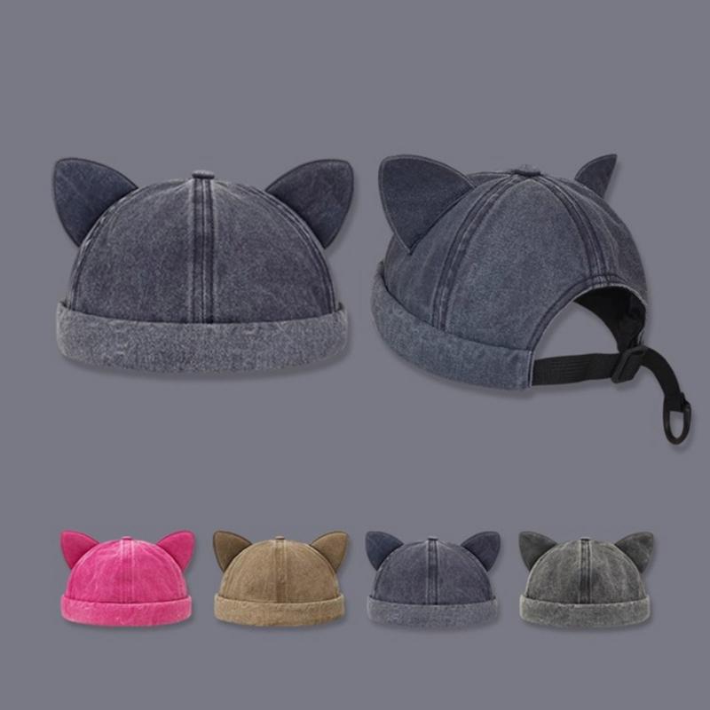 Cat Ear Decor Beanie Hat for Adult Teenagers Portable Beanie Hat Without Brim Spring Summer Anti-UV Hat for Cycling