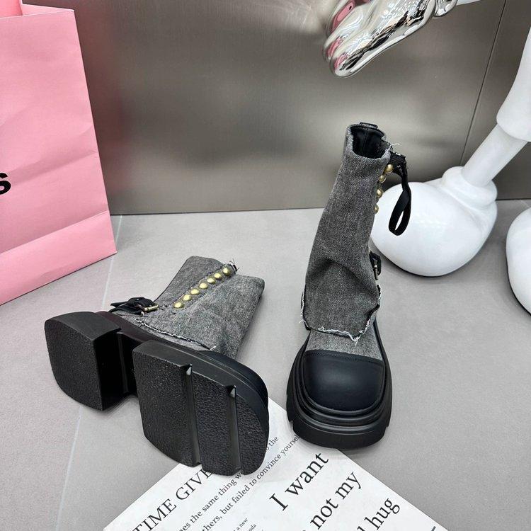 Western denim cloth pants tube boots knight martin boots women's autumn and winter short boots children thick heel
