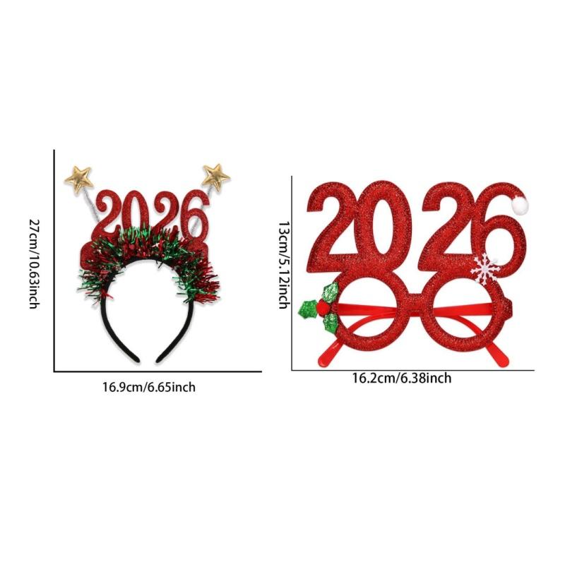 1/2Pcs 2026 New Year Headband Kids Adult Glitter Hair Accessories Funny Glasses Photo Props Christmas Decoration Gifts