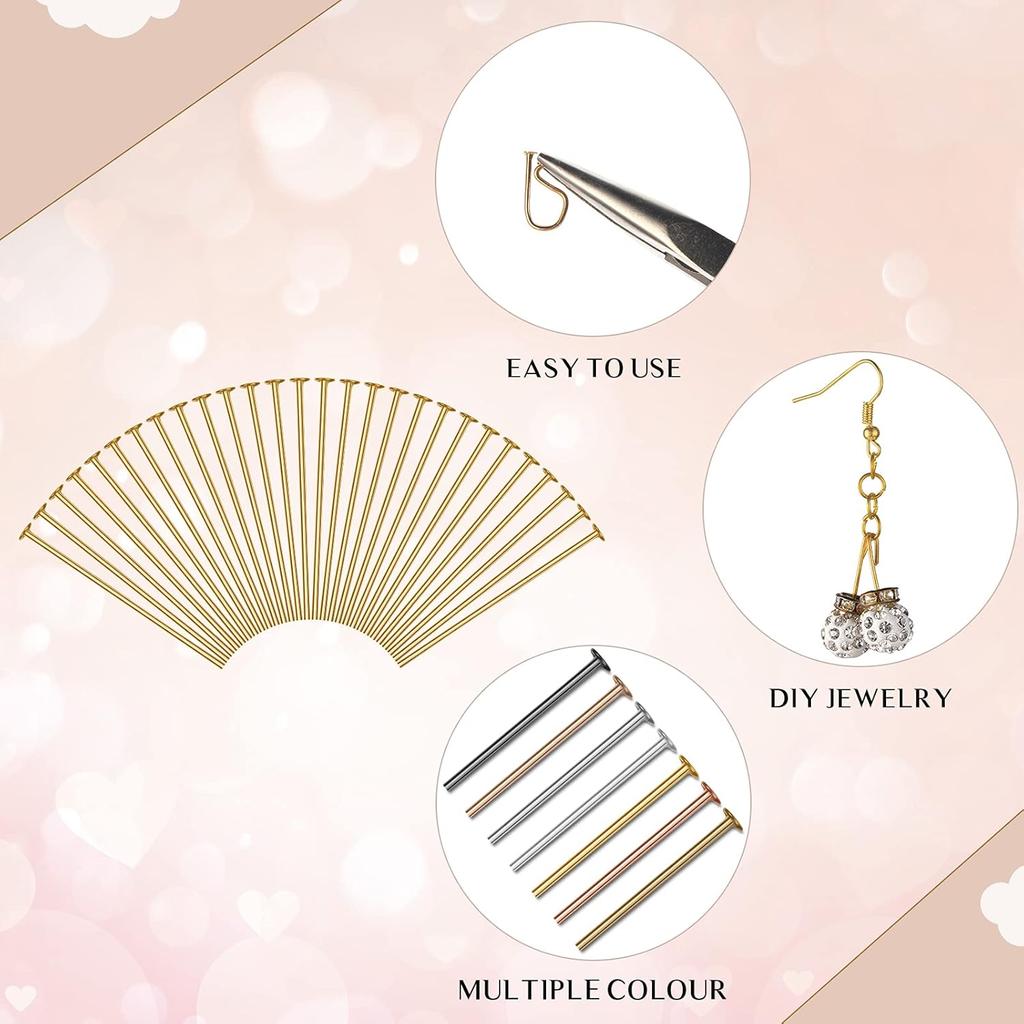 Junkin 2800 Pieces Headpins for Making Jewelry Flat Head Pins Set 0.63 Inch 0.71 Inch 0.79 Inch 1.18 Inch Jewelry Making Head Pins Mix Beading Pins