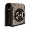 Gucci Horsebit GG Letter Pattern Horsebit Detail Fabric Card Holder Women's Beige and Dark Brown