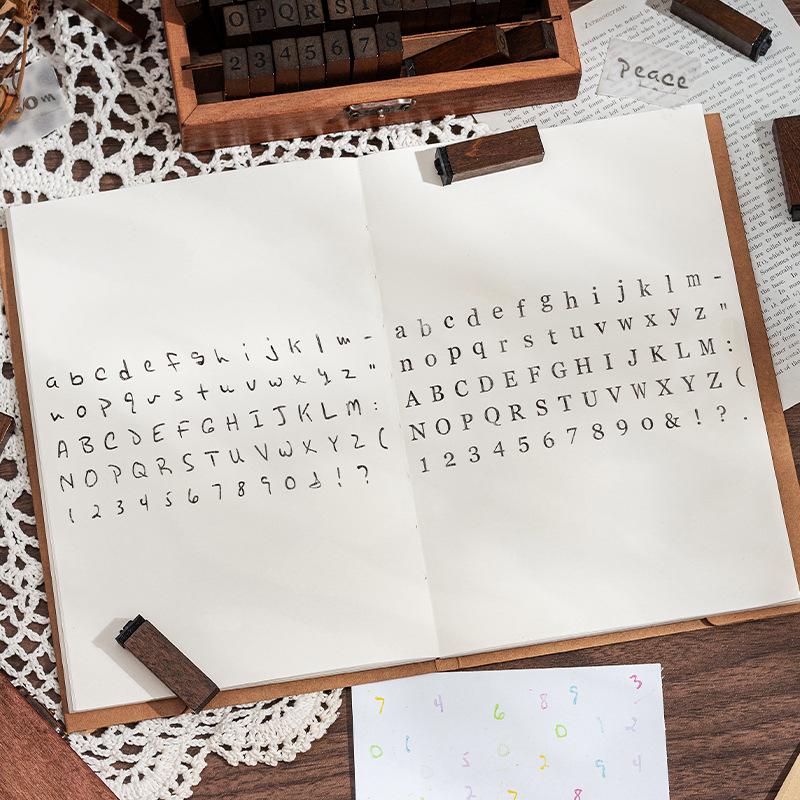 70-Piece Retro Wooden Stamp Set: Uppercase, Lowercase, Numbers, Cursive & Standard