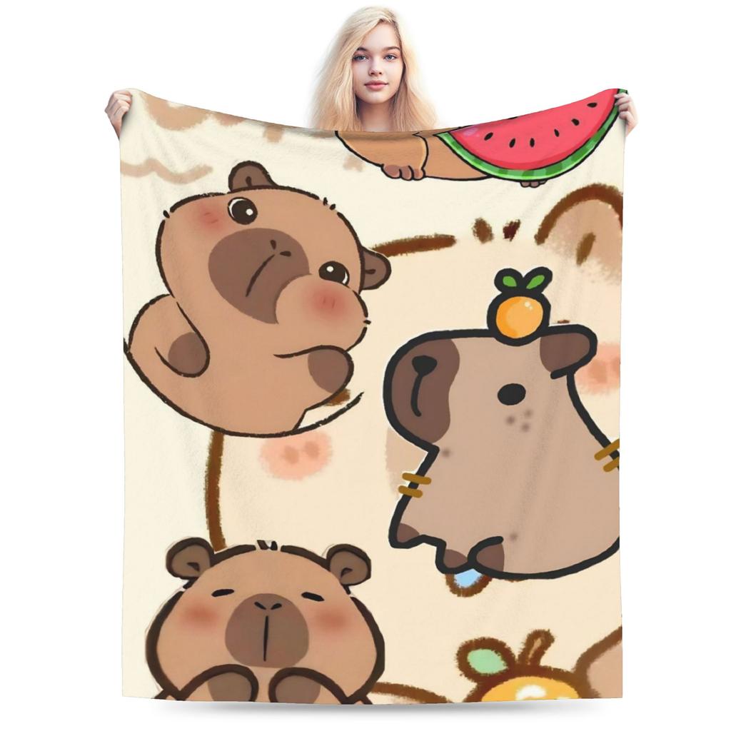 Capybara  Blankets  Warm Soft Street Trend Plush Throw Blanket For Kids Home Decor Flannel Bedspread Bed Cover