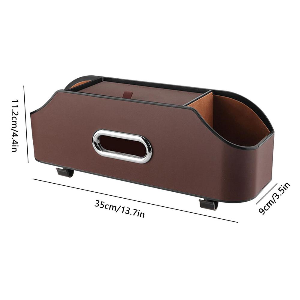 

Car Seat Back Storage Box Tissue Box With 2 Cup Holder PU Leather Storage Bag Seat Organizer With Hook Multifunctional Car коричневий