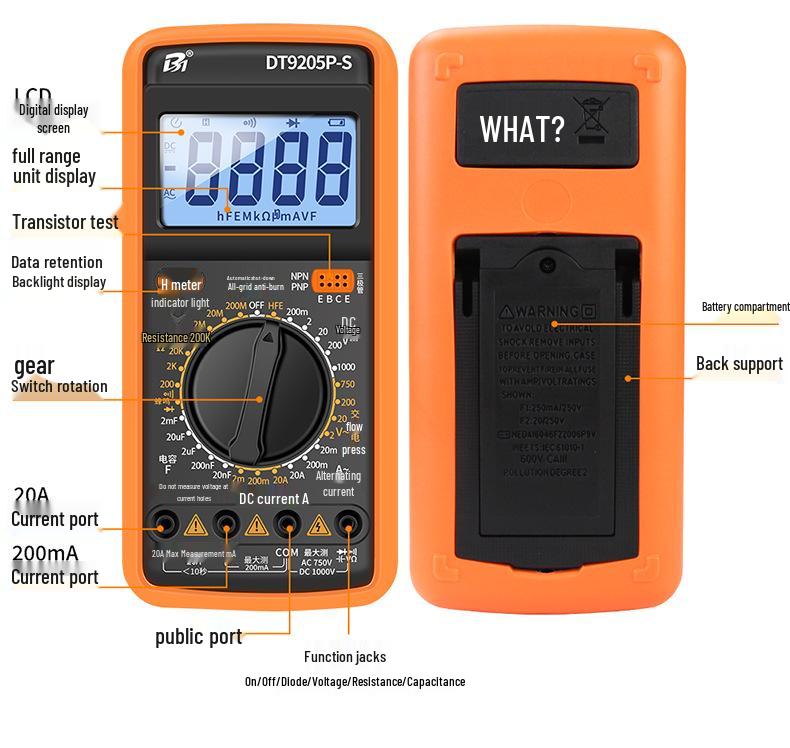High Precision Anti-Burn Digital Multimeter Electrician's Model DT9205A/9205P-S9205PRO