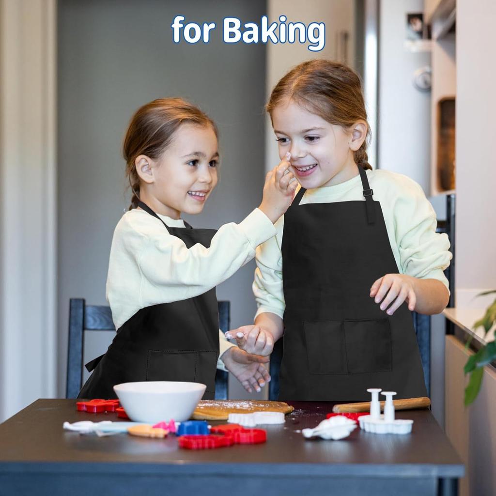 2Pcs Kids Aprons Children Artists Aprons with Pockets Adjustable Chef Aprons for Cooking Kitchen Backing Painting