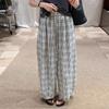 Fungus Edge Plaid Wide-leg Pants Women's Summer Thin New Retro High-waisted Loose Casual Straight Yamamoto Pants