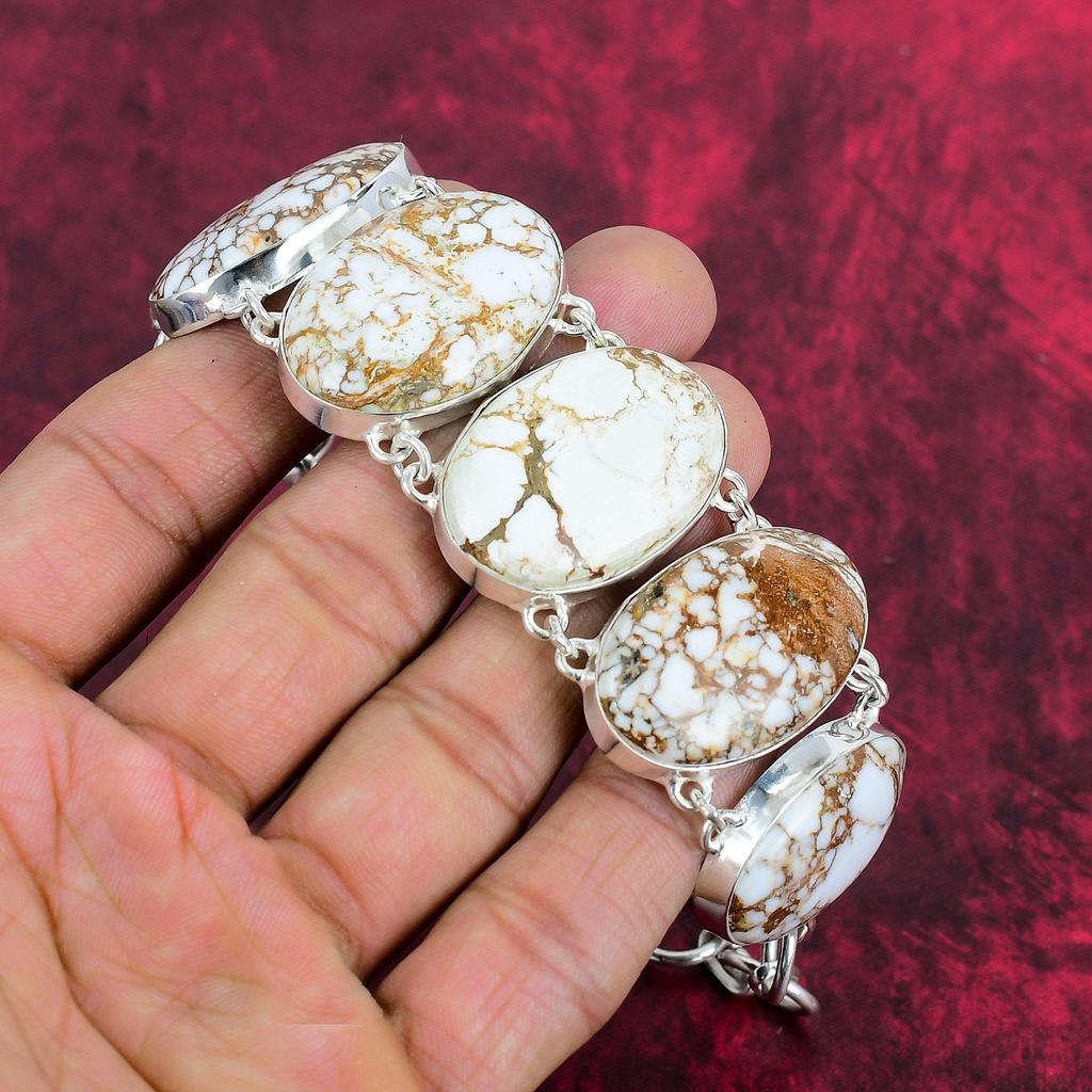 Magnesite/Wild Horse Bracelet Jewelry, Unique Gemstone 925 Solid Sterling Silver Jewelry, Magnesite/ Wild Horse Handmade Bracelet Adjustable Jewelry