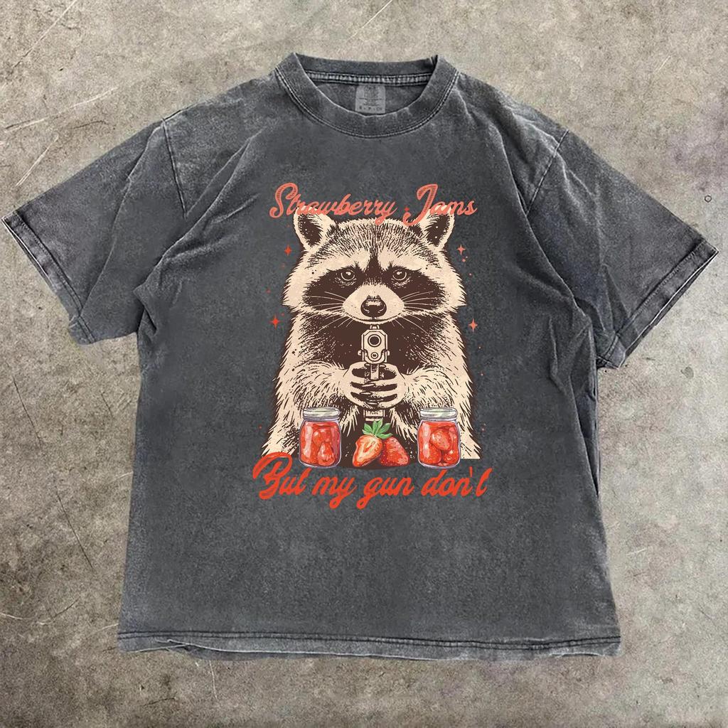 Funny Raccoon Meme T-Shirt: Strawberry Jams But My Glock Don't - Comfort Colors Y2K Tee
