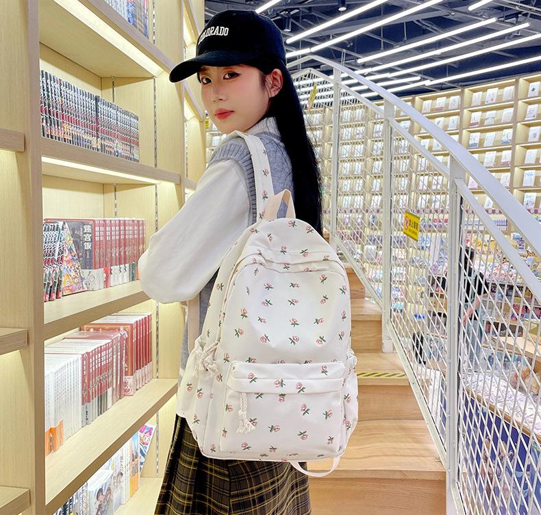 Japanese Style Floral Lightweight Travel Backpack - Large Capacity, Minimalist Print for Students