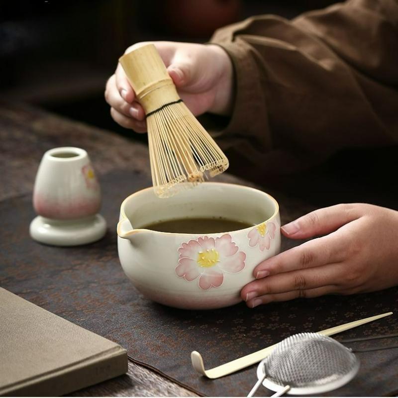Ceramic Bamboo Japanese Matcha Tea Set Making Set with Bowls Whisk&Holder Teaspoon Tea Ceremony Accessories Matcha Giftbox