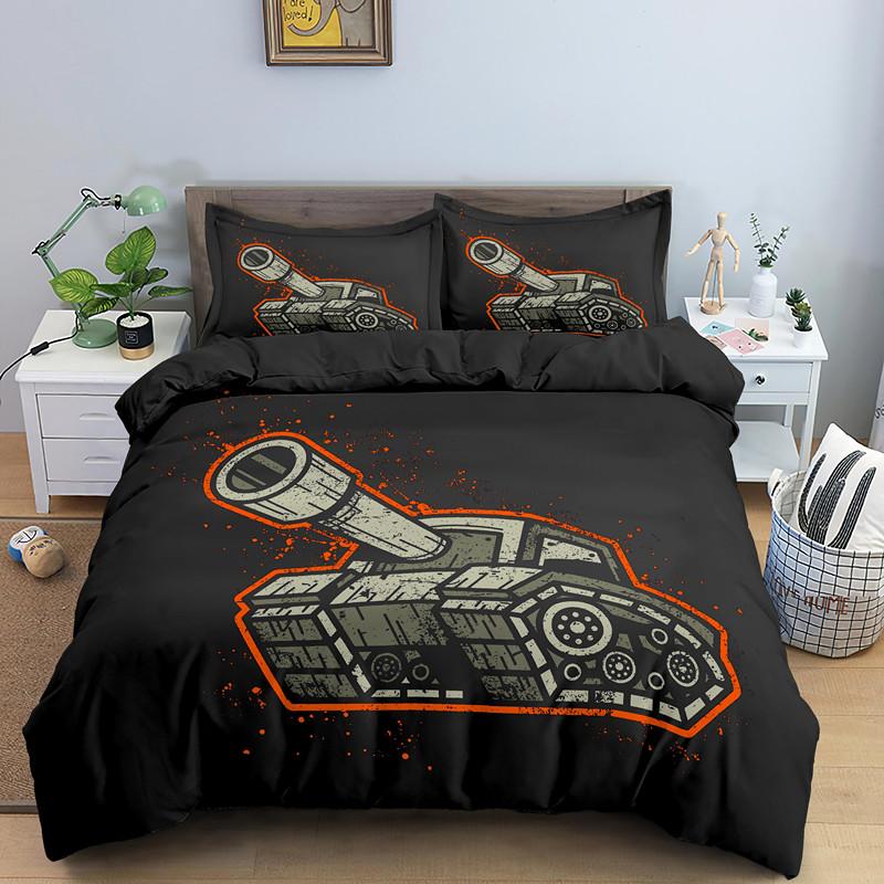 Cartoon Tank Duvet Cover War Theme Bedding Set For Kids Boys Man Soldier Camouflage Army Acting Polyester Comforter Cover King