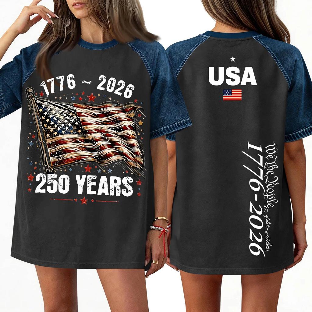 Women's Denim Patchwork Top, Casual Short-sleeved Comfortable T-shirt, Fashionable For Spring And Summer.