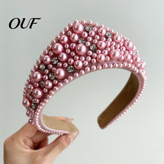 Soft Fabric Hair Accessories Faux Pearl and Diamond Headband for Women, Fashion Crown Style Headband, Elegant Cute Bands Parties with Comfortable Fit