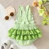 2025 Summer Infant & Toddler Lace Suspender Romper with Clover Embroidery