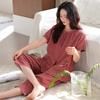 Pajamas Women's Summer Cotton Short-sleeved Cropped Pants Loungewear Summer Thin Cotton Middle-aged Mother Large-size Suit