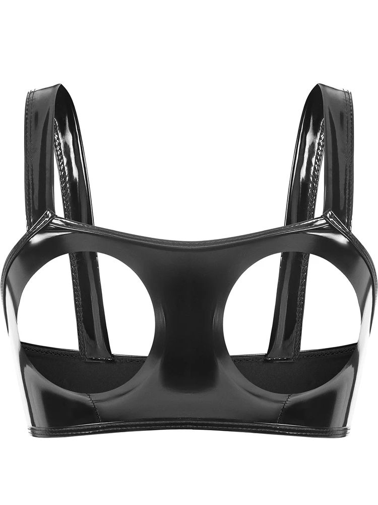 S-3XL Islak Görünümlü Pvc Crop Top Parlak Pu Deri Delikli Göğüs Bustiyer Atlet Tayt Seksi Kırpılmış Kulüp Giyimi Croptop Camis Yelek