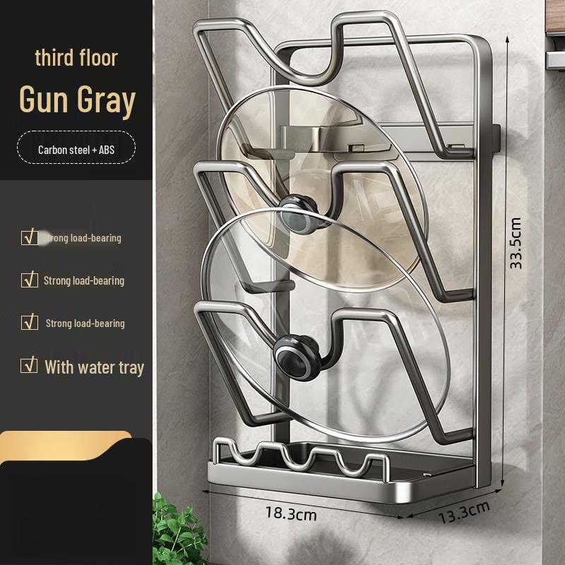 Modern Carbon Steel Kitchen Pot Lid and Cutting Board Organizer Rack