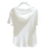 White Drawstring Hooded T-shirt for Women for Short-sleeved Summer Fashionable Loose Slim Versatile T-shirt Base Shirt