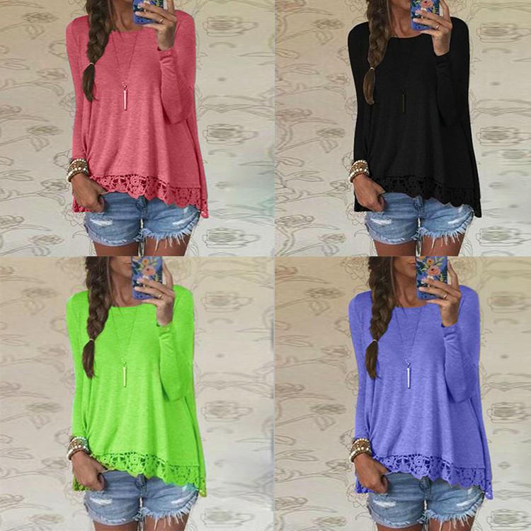 Chic Femme Blouse Manches Longues Dentelle Sweat Lche T-shirt Perfect For Casual Occasions