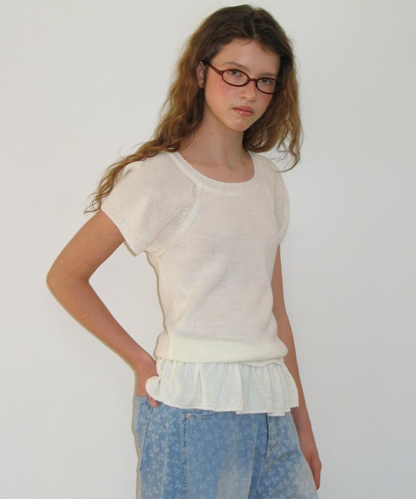 RONRON Detachable Ruffle Hem Knit Ivory
