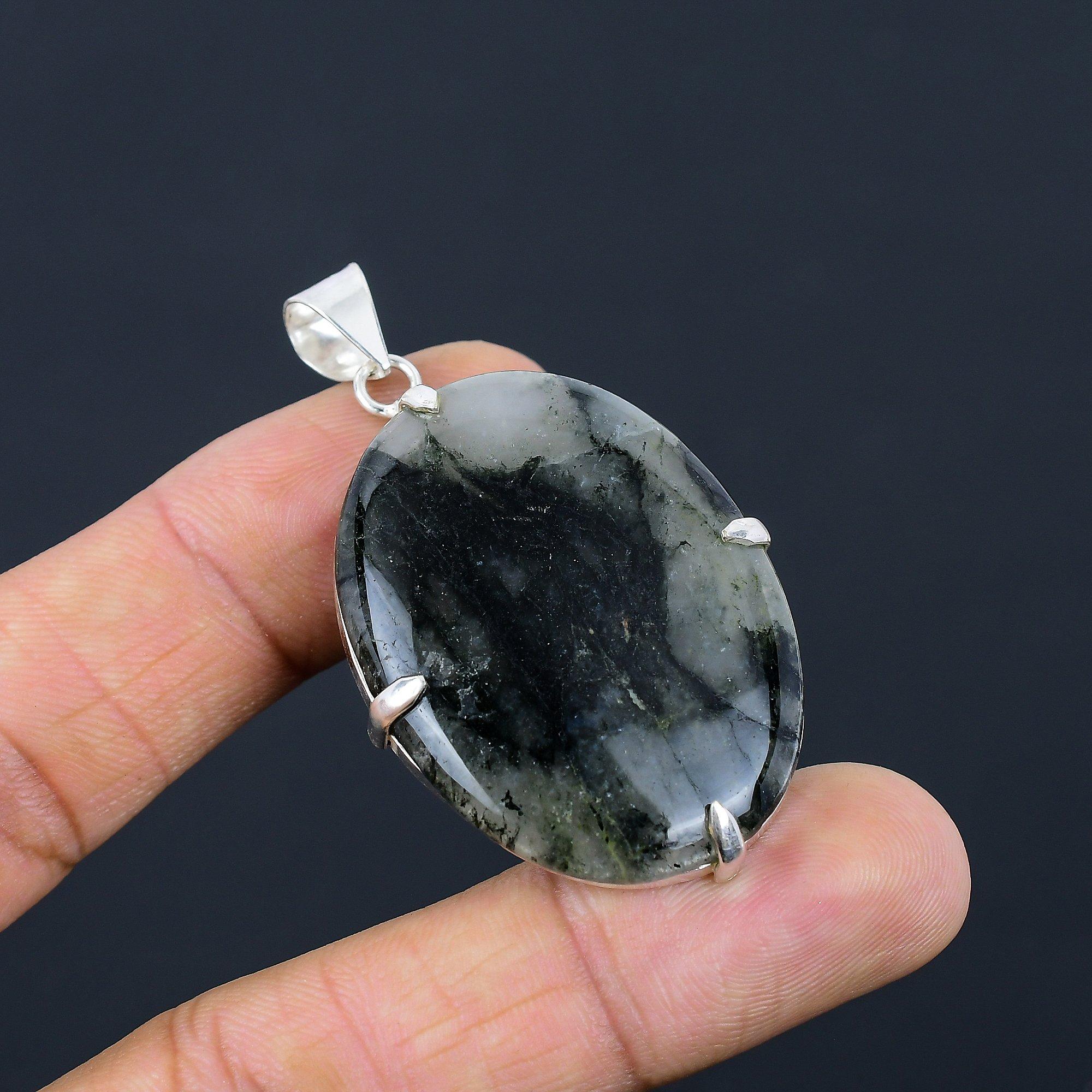 

Oval Natural Solar Moss Agate 925 Silver Birthday Bezel Sister Pendant Jewelry