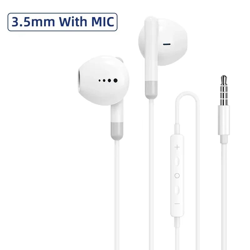 New Half In Ear Wired Earphones With Microphone 3.5mm/Type C For iPhone 16 15 Android Samsung S24 S23 Xiaomi 15 Gaming Headphone