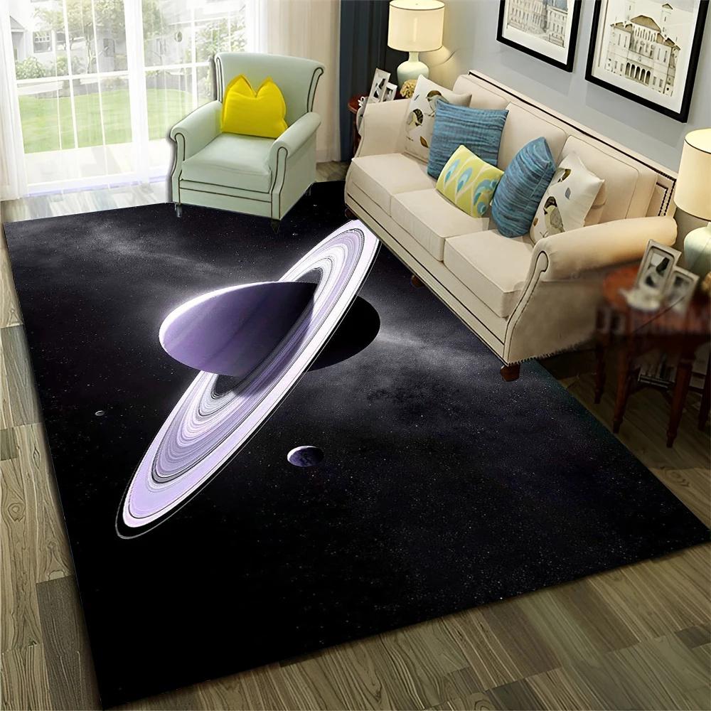 Cosmic Space Theme Area Rug With Artistic Planets Galaxy Nebula Black Hole Patterns Soft Decorative Carpet For Living Room
